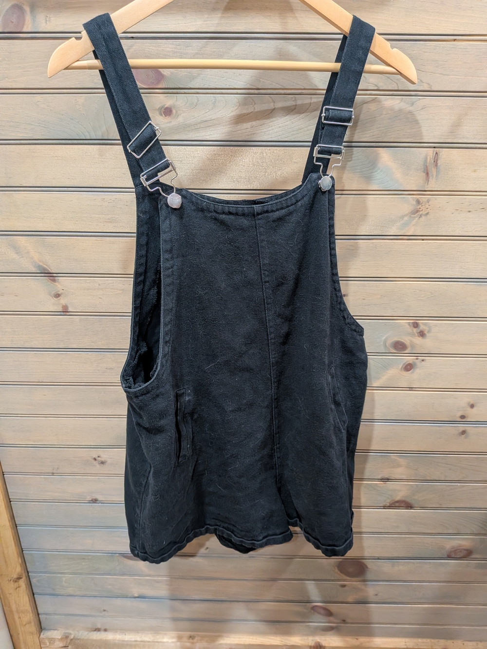 Black Denim Overall Shorts with Adjustable Straps